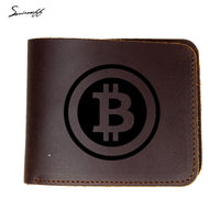 New Custom Engraved Digital currency Bitcoin Logo Wallet 4 Card Holders Purse Genuine Crazy Horse Leather Men Wallet - Crypto gear and stuff