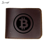 New Custom Engraved Digital currency Bitcoin Logo Wallet 4 Card Holders Purse Genuine Crazy Horse Leather Men Wallet - Crypto gear and stuff