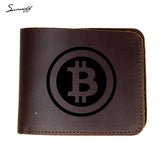 New Custom Engraved Digital currency Bitcoin Logo Wallet 4 Card Holders Purse Genuine Crazy Horse Leather Men Wallet - Crypto gear and stuff