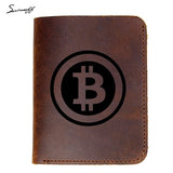 New Custom Engraved Digital currency Bitcoin Logo Wallet 4 Card Holders Purse Genuine Crazy Horse Leather Men Wallet - Crypto gear and stuff
