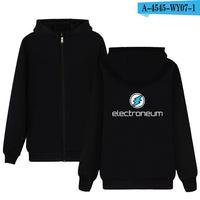 Electroneum Logo Print Hoodie Zipper Blockchain Electroneum Cotton Sweatshirt ZIp-Up Bitcoin Electroneum cryptocurrencies Shirt - Crypto gear and stuff