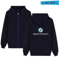 Electroneum Logo Print Hoodie Zipper Blockchain Electroneum Cotton Sweatshirt ZIp-Up Bitcoin Electroneum cryptocurrencies Shirt - Crypto gear and stuff