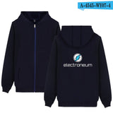 Electroneum Logo Print Hoodie Zipper Blockchain Electroneum Cotton Sweatshirt ZIp-Up Bitcoin Electroneum cryptocurrencies Shirt - Crypto gear and stuff