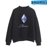 Blockchain Ethereum Logo Print Sweatshirts Hoodie Ethereum Bitcoin Pullover ETH Logo Sweatshirt Plus Size - Crypto gear and stuff