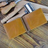 Men Purse Genuine Leather 2 Folded Rouble Note Wallet Male Engraved Digital currency Bitcoin Logo Money Clip with Metal Clamp - Crypto gear and stuff