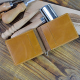 Men Purse Genuine Leather 2 Folded Rouble Note Wallet Male Engraved Digital currency Bitcoin Logo Money Clip with Metal Clamp - Crypto gear and stuff
