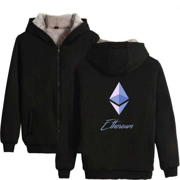 Blockchain Ethereum Letter Winter Hoodies Men/Women Zipper Hoodies Sweatshirt Ethereum Bitcoin Cotton Warm ETH Logo Clothes - Crypto gear and stuff