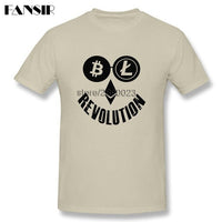 Casual T Shirt Men Bitcoin Litecoin Ethereum Crypto Revolution Homme T-shirt Custom Cotton Short Sleeve O-neck Tees Shirt - Crypto gear and stuff