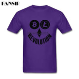 Casual T Shirt Men Bitcoin Litecoin Ethereum Crypto Revolution Homme T-shirt Custom Cotton Short Sleeve O-neck Tees Shirt - Crypto gear and stuff