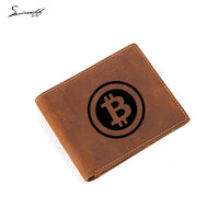 Custom Name Purse Engraved Logo Bitcoin Cow Leather Wallet Men Short Purse Credit Card Holder Small Coin Pocket Men Wallet - Crypto gear and stuff