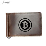 Men Purse Genuine Leather 2 Folded Rouble Note Wallet Male Engraved Digital currency Bitcoin Logo Money Clip with Metal Clamp - Crypto gear and stuff