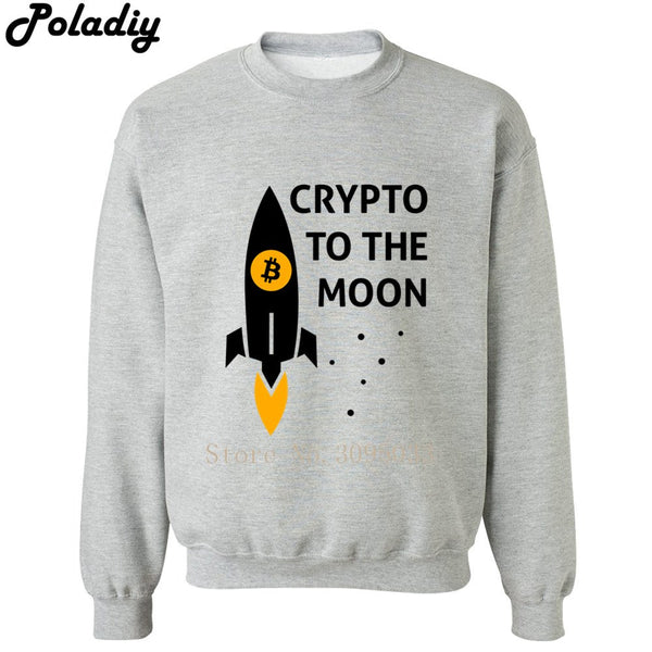 crypto to the moon rocket bitcoin Sweatshirt Men Crewneck Pullover Fashion Streetwear Harajuku Hip Hop Hoodies Black White Gray - Crypto gear and stuff