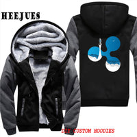Men's Casual Outerwears Winter Warm Thickening Velvet Ripple Rocket XRP Crypto Currency Hooded Coat Male Warm Hoodies Tracksuits - Crypto gear and stuff