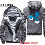 Men's Casual Outerwears Winter Warm Thickening Velvet Ripple Rocket XRP Crypto Currency Hooded Coat Male Warm Hoodies Tracksuits - Crypto gear and stuff