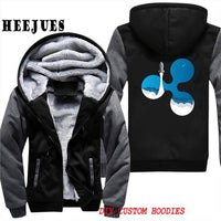 Men's Casual Outerwears Winter Warm Thickening Velvet Ripple Rocket XRP Crypto Currency Hooded Coat Male Warm Hoodies Tracksuits - Crypto gear and stuff