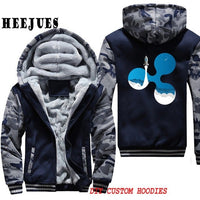 Men's Casual Outerwears Winter Warm Thickening Velvet Ripple Rocket XRP Crypto Currency Hooded Coat Male Warm Hoodies Tracksuits - Crypto gear and stuff
