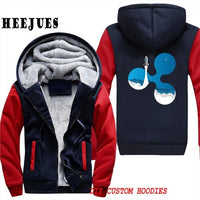 Men's Casual Outerwears Winter Warm Thickening Velvet Ripple Rocket XRP Crypto Currency Hooded Coat Male Warm Hoodies Tracksuits - Crypto gear and stuff