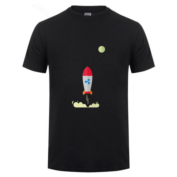 Ripple XRP Rocket Spaceship Crypto Currency T Shirts Men Short Sleeve O-neck Top Quality Loose Shirt - Crypto gear and stuff