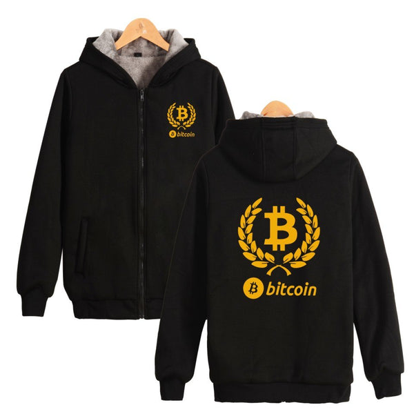 Bitcoin Sweatshirt Men Zipper Winter Thick Fashion Hoodies Men Sweatshirt Casual Streetwear Virtual Currency Clothe - Crypto gear and stuff
